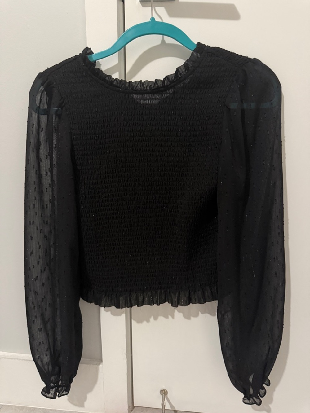 Rachel Zoe Black Smocked Long-Sleeve Sheer Blouse